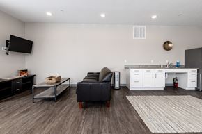 Sault Ste Marie apartment for rent - a living room with a couch and a chair and a kitchen