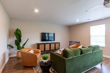 New Bern apartment for rent - a living room with a green couch and a tv