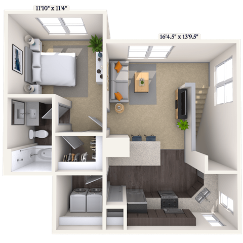 Floor plan for 1 bed, 1 bath, 695 sqft