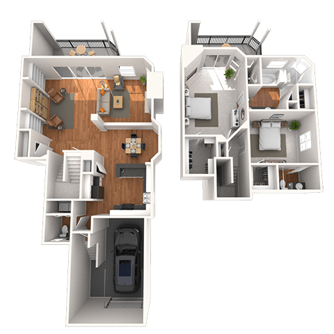 Floor plan for 2 beds, 2.5 baths, 1503 sqft