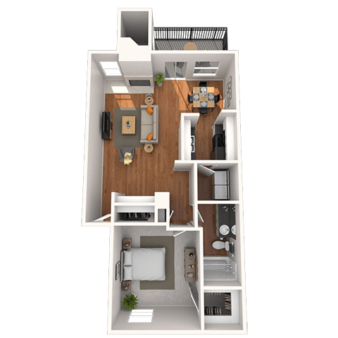 Floor plan for 1 bed, 1 bath, 846 sqft