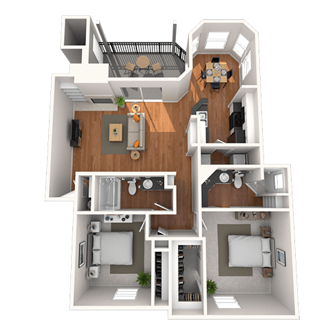 Floor plan for 2 beds, 2 baths, 1172 sqft