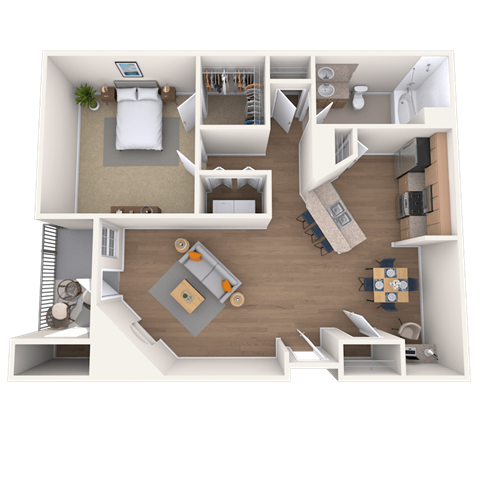Floor plan for 1 bed, 1 bath, 791 sqft
