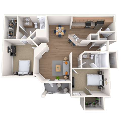 Floor plan for 2 beds, 2 baths, 1124 sqft