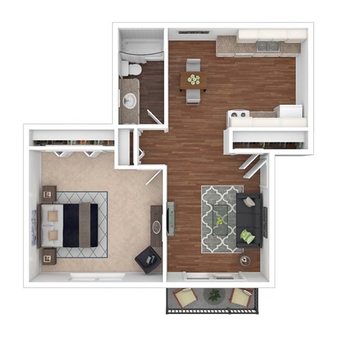 Floor plan for 1 bed, 1 bath, 604 sqft