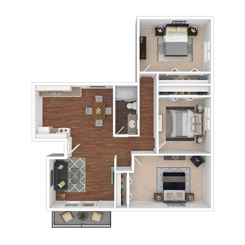 Floor plan for 3 beds, 1 bath, 950 sqft