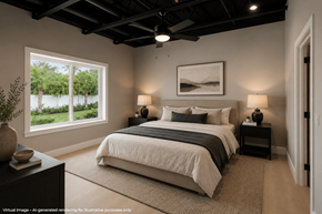 Largo apartment for rent - A bedroom with a large bed and a ceiling fan.