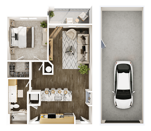 Floor plan for 1 bed, 1 bath, 782 sqft