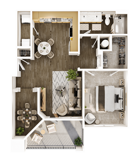 Floor plan for 1 bed, 1 bath, 822 sqft