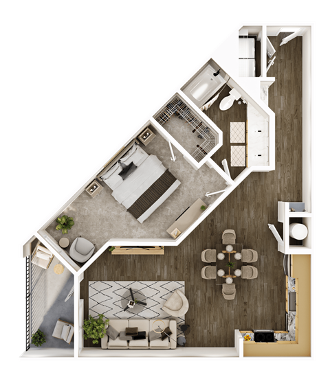 Floor plan for 1 bed, 1 bath, 826 sqft