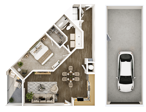 Floor plan for 1 bed, 1 bath, 826 sqft