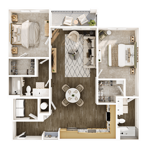 Floor plan for 2 beds, 2 baths, 1193 sqft