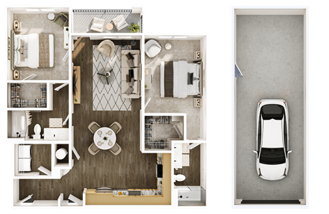 Floor plan for 2 beds, 2 baths, 1113 sqft