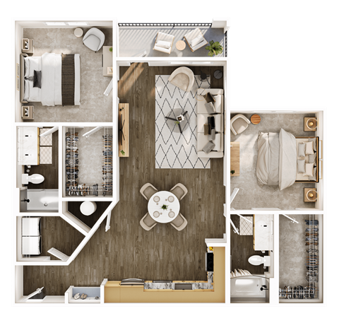 Floor plan for 2 beds, 2 baths, 1154 sqft