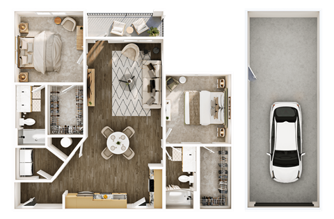 Floor plan for 2 beds, 2 baths, 1154 sqft