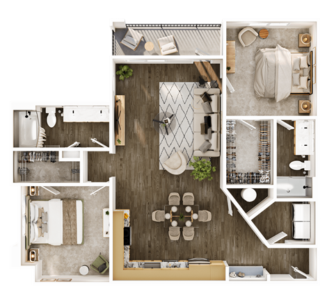 Floor plan for 2 beds, 2 baths, 1204 sqft