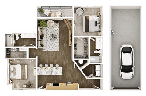 Floor plan for 2 beds, 2 baths, 1204 sqft