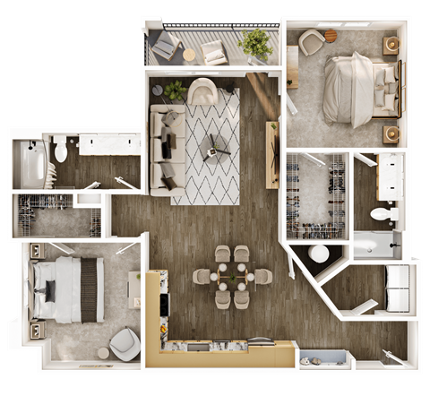 Floor plan for 2 beds, 2 baths, 1176 sqft