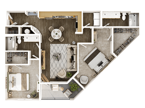Floor plan for 2 beds, 2 baths, 1165 sqft