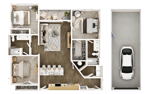 Floor plan for 3 beds, 2 baths, 1338 sqft