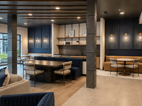 Arden apartment for rent - Clubroom with group workspace, café seating and kitchenette at Argento on the Broad in Arden, NC