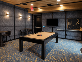 Arden apartment for rent - Resident game room with pool table, television and café seating at Argento on the Broad apartments in Arden, NC