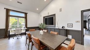 Indian Land apartment for rent - A dining room with a wooden table and chairs.