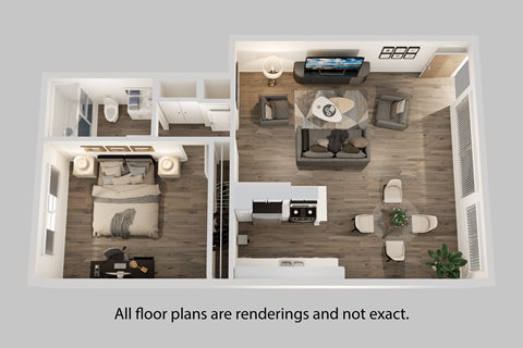 Floor plan for 1 bed, 1 bath, 840 sqft