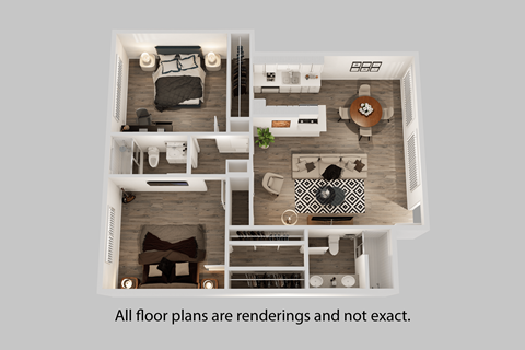 Floor plan for 2 beds, 2 baths, 1240 sqft