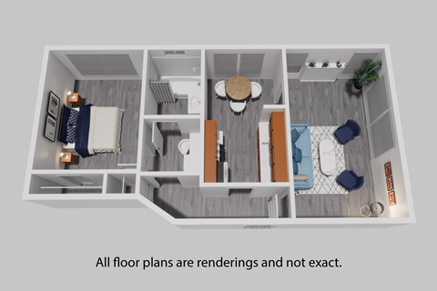 Floor plan for 1 bed, 1 bath