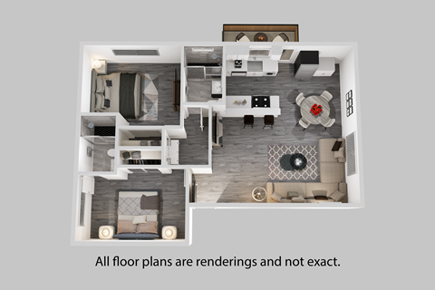 Floor plan for 2 beds, 2 baths, 990 sqft