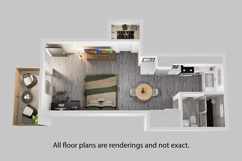 Floor plan for studio, 1 bath, 500 sqft