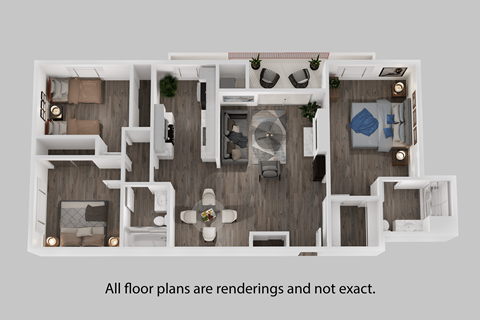 Floor plan for 3 beds, 2 baths, 1203 sqft