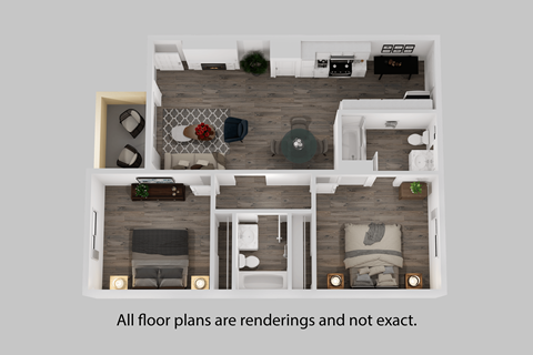 Floor plan for 2 beds, 2 baths, 945 sqft