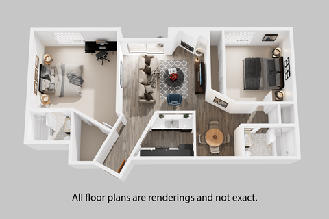 Floor plan for 2 beds, 2 baths, 975 sqft