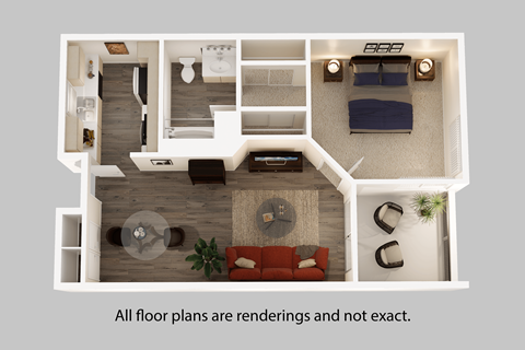 Floor plan for 1 bed, 1 bath, 735 sqft