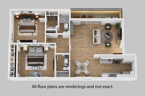 Floor plan for 2 beds, 2 baths, 1163 sqft