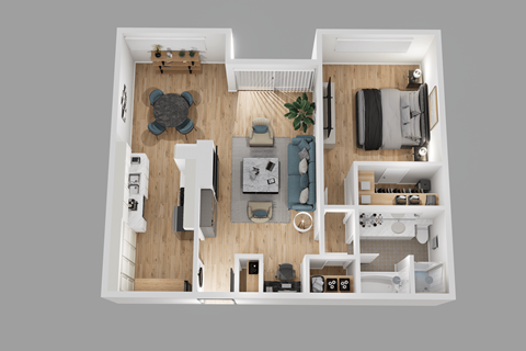 Floor plan for 1 bed, 1 bath, 760 sqft