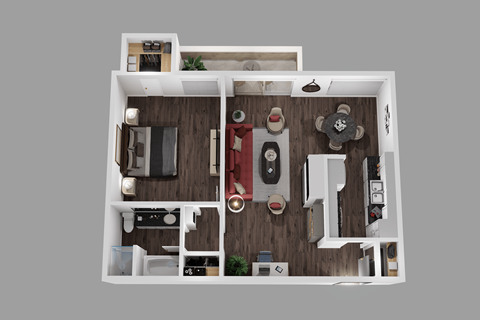 Floor plan for 1 bed, 1 bath, 750 sqft