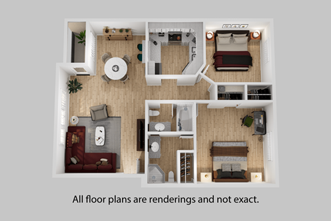 Floor plan for 2 beds, 2 baths, 1050 sqft