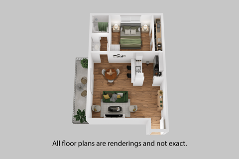 Floor plan for 1 bed, 1 bath, 610 sqft
