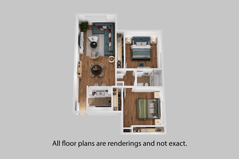Floor plan for 2 beds, 1.2 baths, 720 sqft