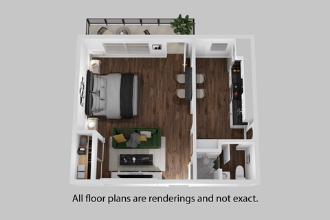 Floor plan for studio, 1 bath, 500 sqft