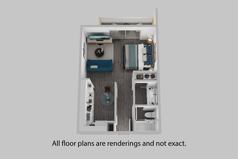 Floor plan for studio, 1 bath, 391 sqft