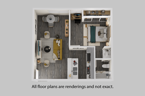 Floor plan for 1 bed, 1 bath, 575 sqft