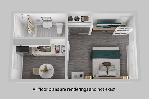 Floor plan for studio, 1 bath, 276 sqft
