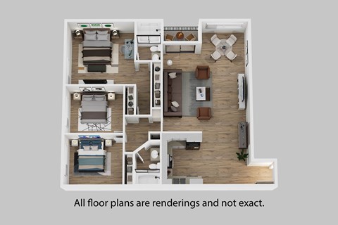 Floor plan for 3 beds, 2 baths, 1231 sqft