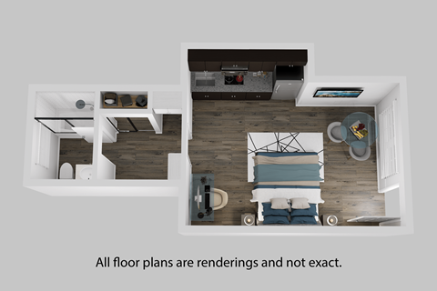 Floor plan for studio, 1 bath, 350 sqft