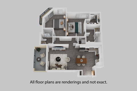 Floor plan for 2 beds, 2 baths, 985 sqft