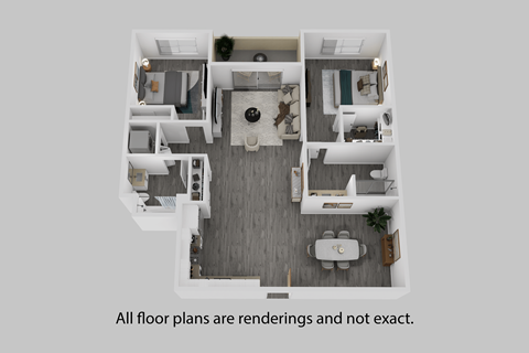 Floor plan for 2 beds, 2 baths, 1370 sqft